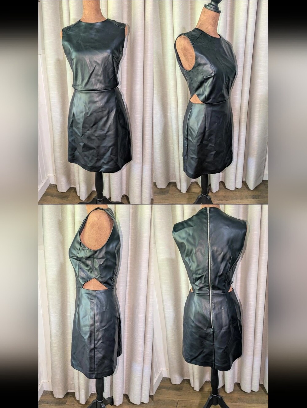 French Connection Black Vegan Leather Cutout Mini Dress UK 8 US 4